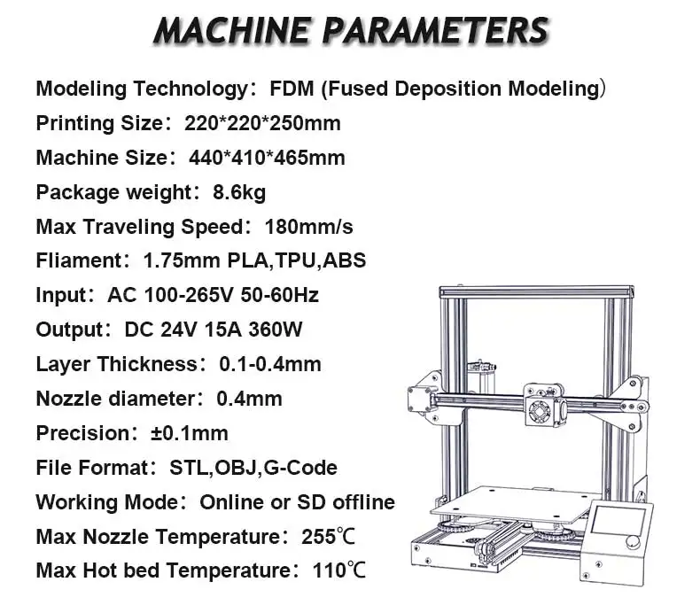Potência de Alumínio 220x220x250mm + 1 Impressora Significa Faça Você Mesmo dc 24 v Pla Filamento A13 3d Bem 7 A13 impressora 3d significa bem potência de