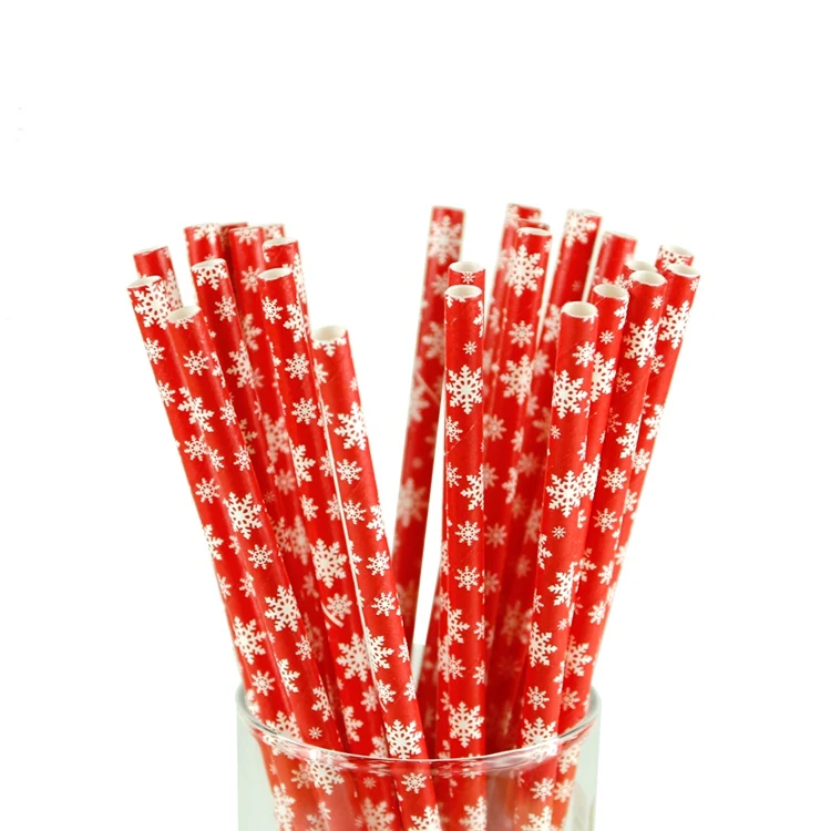 YORIWOO 25 шт бумажные соломинки Снежинка из бумаги соломинка Счастливого Рождества украшения для дома счастливый год вечерние столовые приборы красный - Цвет: Snowflake