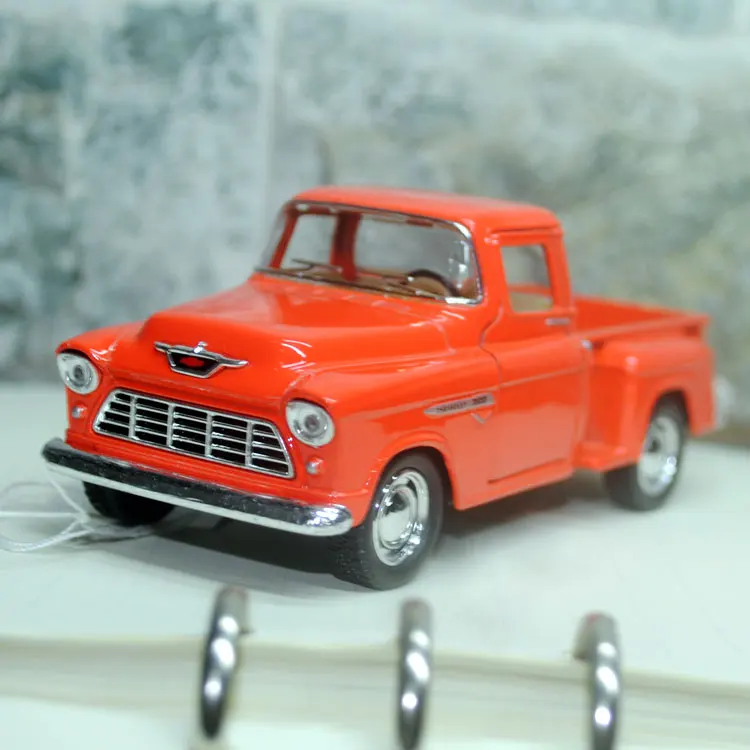 YJ KT 1/32 Scale, игрушки для автомобиля с оттягиванием, США 1955, Chevy Stepside, пикап, литая металлическая модель автомобиля, игрушка для подарка/коллекции/детей - Цвет: Оранжевый