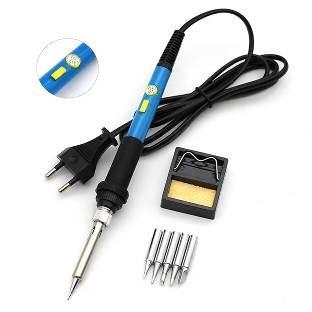

HOT-60W 220V Electric Soldering Iron Kit With 5 Tips Power Switch Adjustable Temperature Welding Tool Eu Plug For Electronics