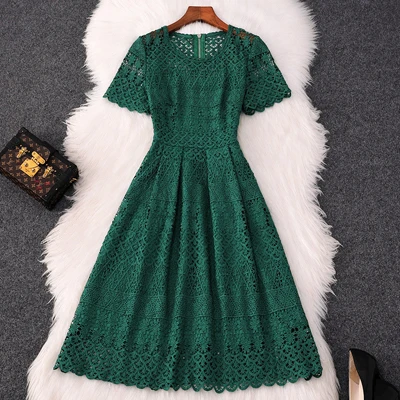 Высокое качество, дизайнерское летнее платье для женщин, новинка, элегантное платье с коротким рукавом и вышивкой, зеленое кружевное платье, вечерние платья для женщин - Цвет: Зеленый