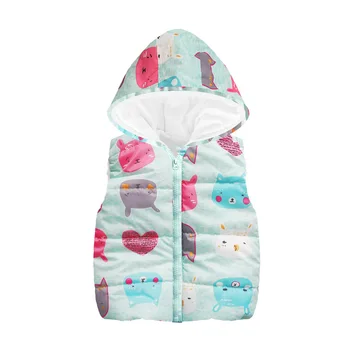 

New autumn and winter boys and girls vest children's warm vest baby children's hooded cartoon print children's vest jacket