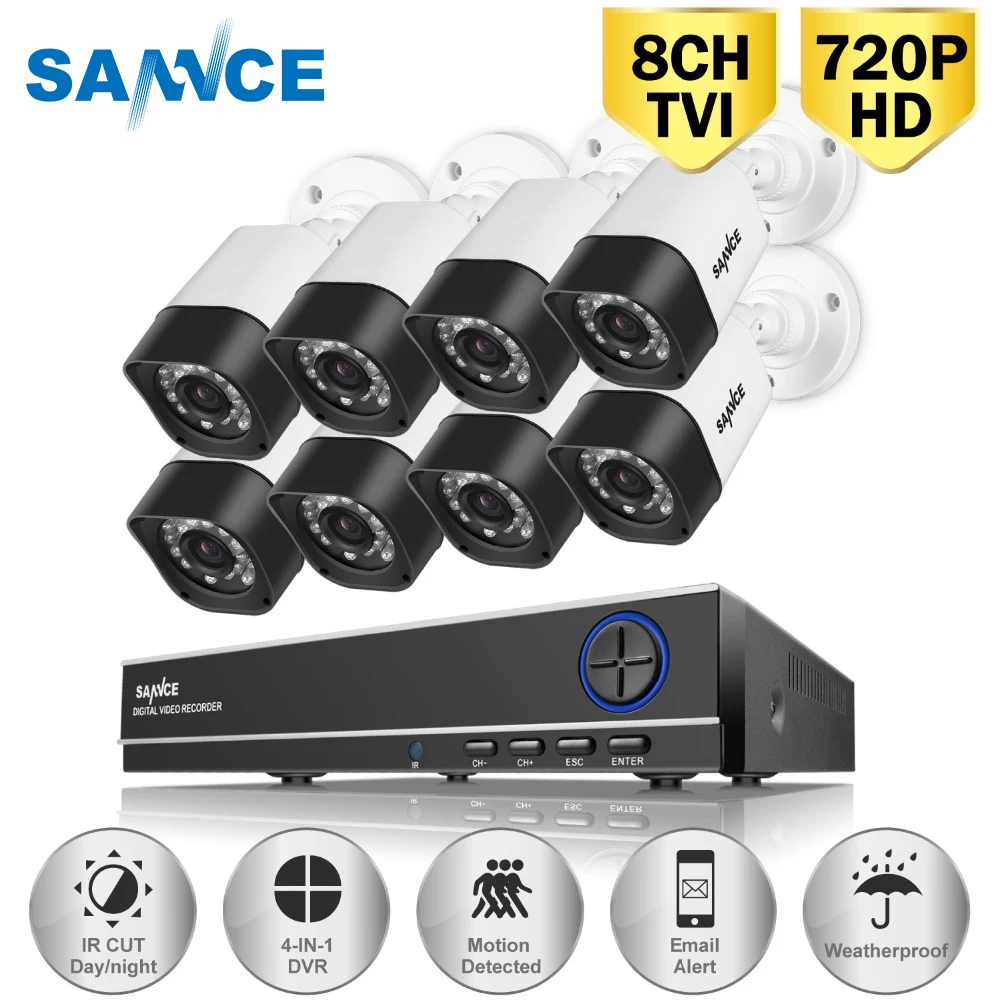 

SANNCE 8PCS 1200TVL 720P HD Outdoor CCTV Security Camera System 1080N Home Video Surveillance DVR Kit 8CH 1080P HDMI Output