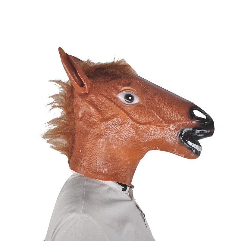 Full Head Mask Horse Head Mask Creepy Fur Mane Latex Realistic Crazy