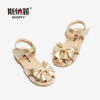 

Children's Leather Sandals Close Toe Summer Girls Shoes Flat Heel Bow Baby Toddler Girls Beach Sandals Gold Sliver TX484