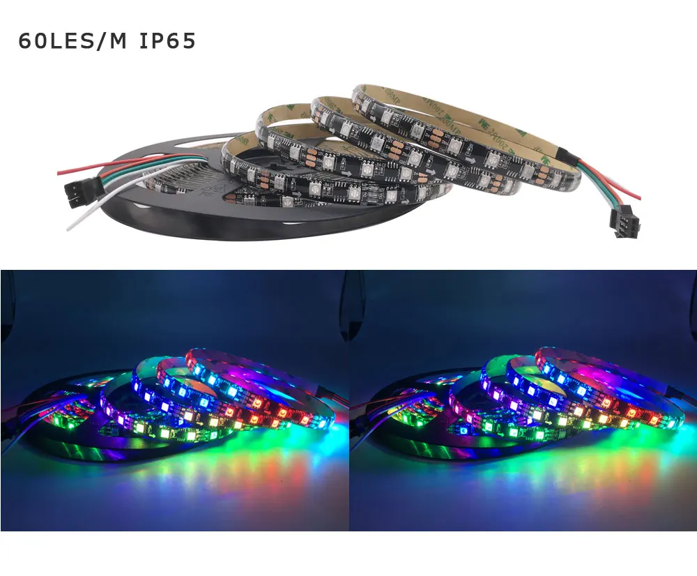 1 м 2 м 3 м 4 м 5 м WS2811 5050 SMD RGB светодиодные ленты адресуемый 30/48/60 светодиодов/m чёрно-белые печатные платы 1 Ic Управление 3 светодиода DC12V