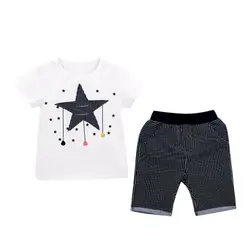 Одежда для маленьких мальчиков и девочек Футболка со звездами топ + шорты в полоску, комплект летней одежды Roupa Menino, новинка, HOOLER