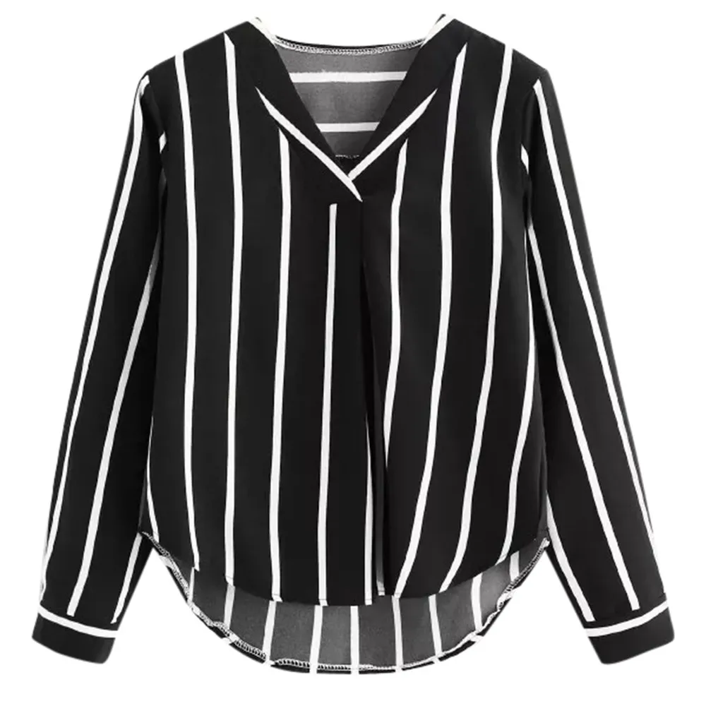 

Womens Tops And Blouses Autumn Vintage Long Sleeve Shirt 2019 V Neck Irregular Stripe Shirt Blouse Ladies Tops Blusa