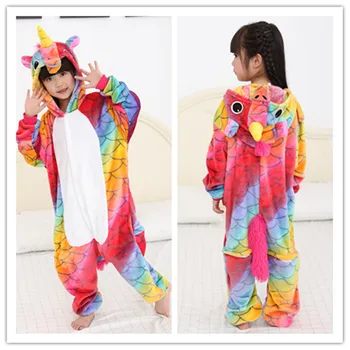 

New Arrival Winter Childrens Flannel Boys Girls Narwhal Pajamas Kids Cute Animal Anime Cartoon Costume Sleepwear Onesies