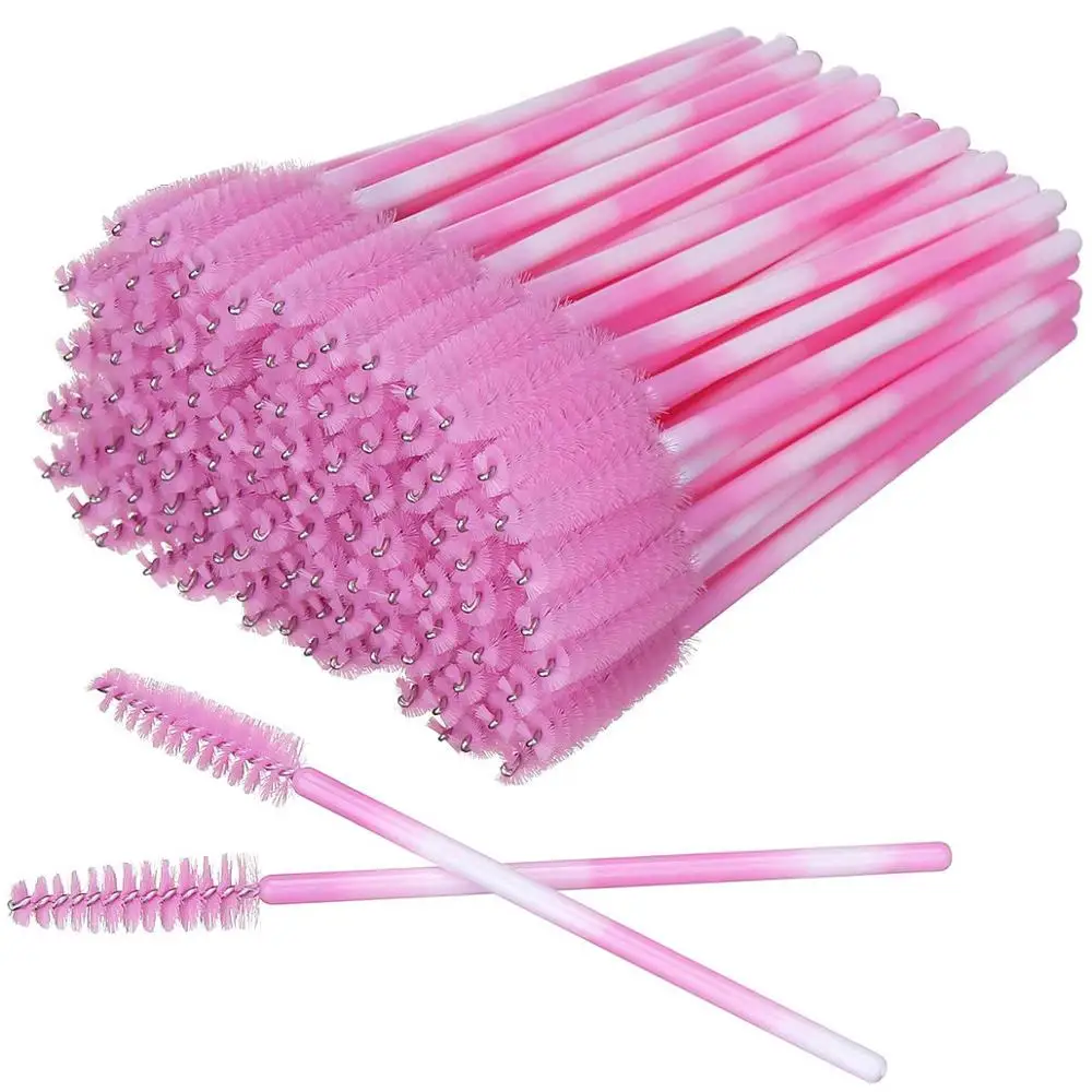 

500pcs Colorful Handle Makeup Pink Eyelash Brushes One-Off Disposable Mascara Applicator Wand Brush Nylon Eyelash Extension Tool