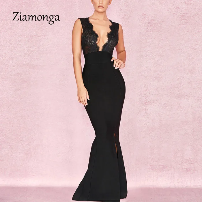 Ziamonga, элегантное женское платье для вечеринки, с разрезом, сексуальное, с открытыми плечами, с высоким разрезом, бодикон, макси платье, черное, белое, вечернее, для девушек, длинное платье - Цвет: Black