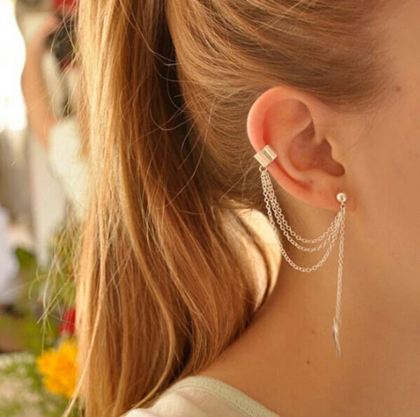 Hot Selling leaf tassel whole ear earrings personality single Ear Clip