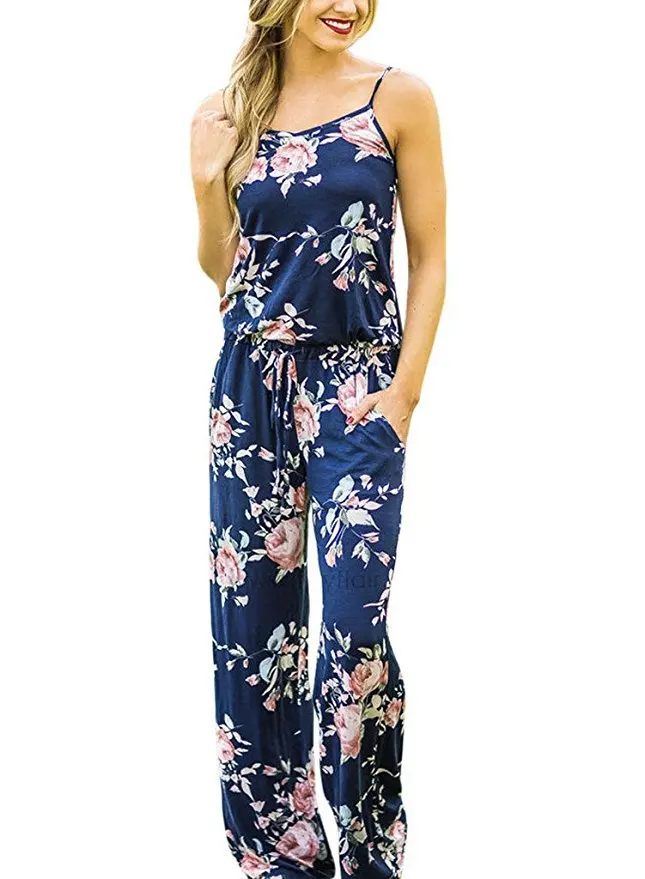 Sexy Sleeveless jumpsuit women long romper 2018 summer lady Fashion floral trousers beach jumpsuit coveralls sexy female frock