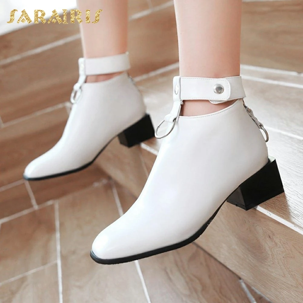 

SARAIRIS Wholesale Hot Sale Square Toe Boots Woman Shoes Chunky Heels Black White Shoes Woman Ankle Boots Female