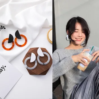 

12pairs/lot fashion geometry circle acrylic Earrings cold wind ring simple design personality exaggerated Circle Earrings