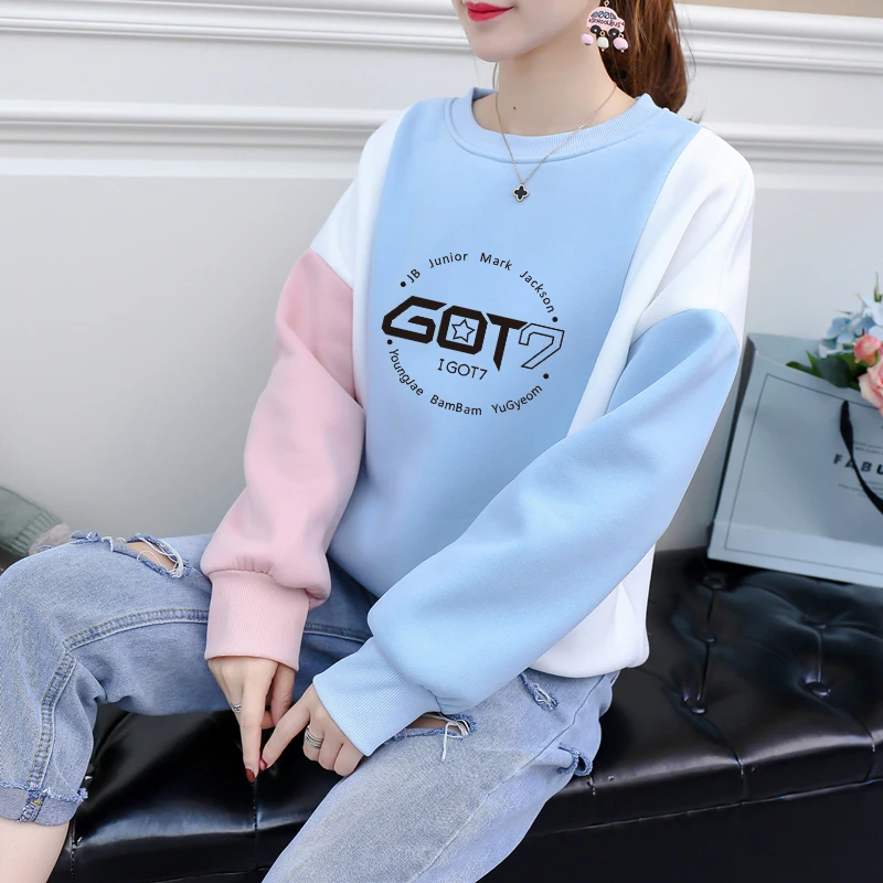 Женские толстовки Kpop Got7 поддерживающие контрастные цвета модный спортивный
