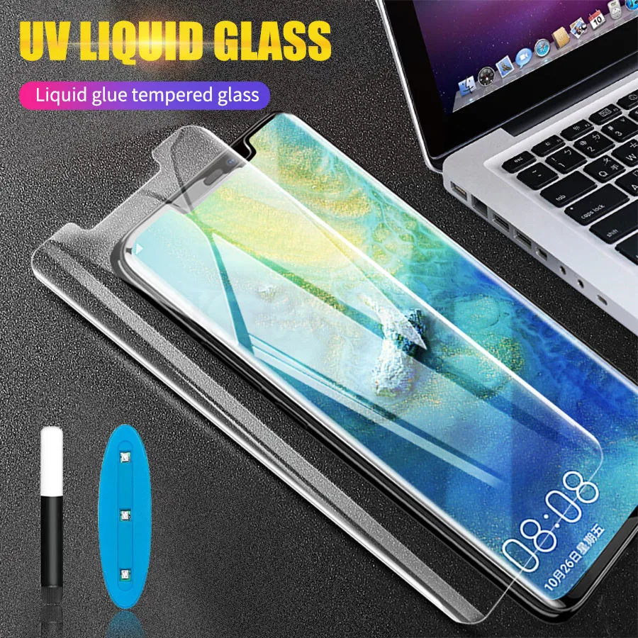 

5D UV Glue Screen Protector For Huawei P30 Pro P20 Lite Tempered Glass Full Cover For Huawei Mate20 Pro Lite UV Liquid Protector