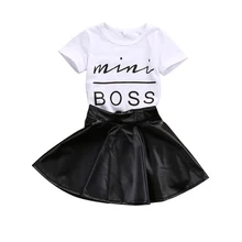 Модный повседневный летний пуловер с короткими рукавами и круглым вырезом для новорожденных девочек, 2 предмета белая футболка с буквенным принтом кожаные юбки A-Lin