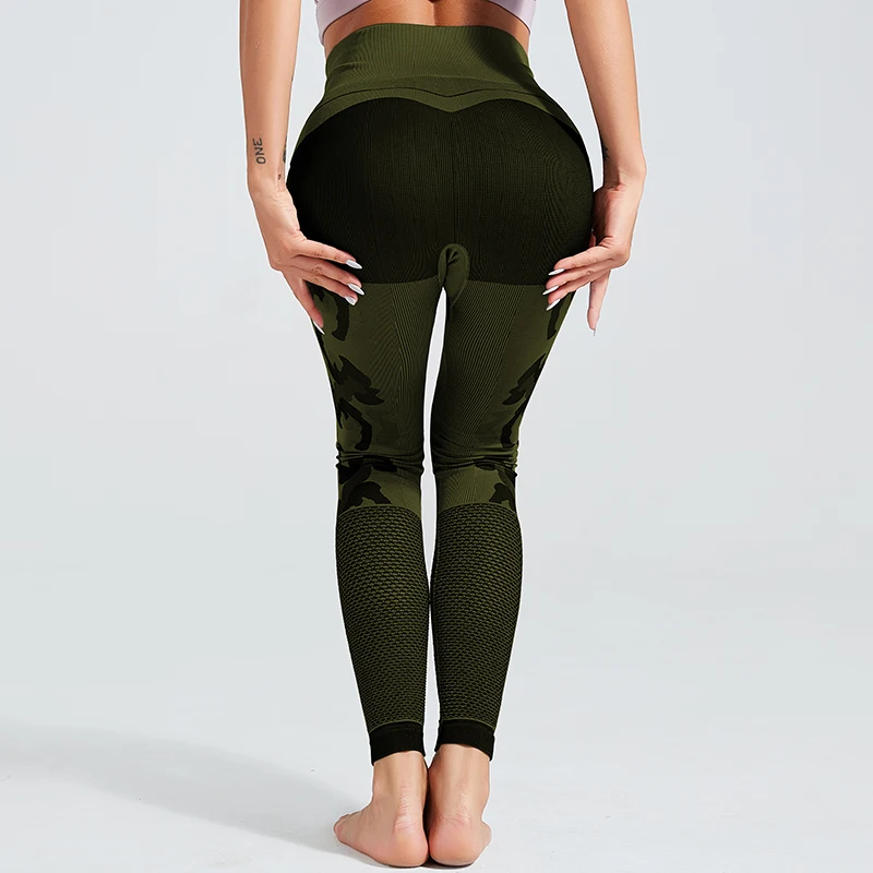 Women Sport Running Yoga Leggings Sexy Mesh Knitted Gym Leggins High Waist Skinny Tights Camouflage Seamless Leggings Yoga Pants