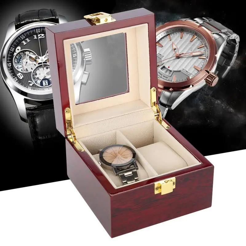 

High Quality Watch Boxes 2 Grids Wooden Wristwatch Display Piano Lacquer Jewelry Storage Organizer Jewelry Collections Case Gift