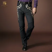 FANZHUAN,, новые модные мужские осенние брюки, мужские джинсы с вышивкой, с цветочным принтом, с оборками, облегающие черные брюки 518017