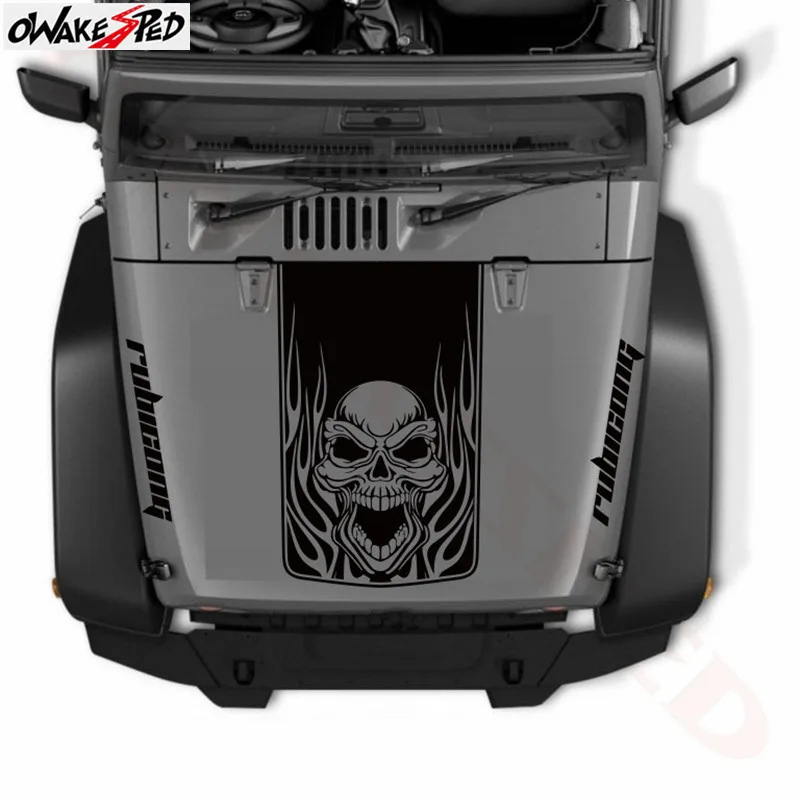 

3PC. Skull & Flames Graphics Sticker Car Hood Decor Stickers Automobile Head Engine Cover Accessories For Jeep Wrangler