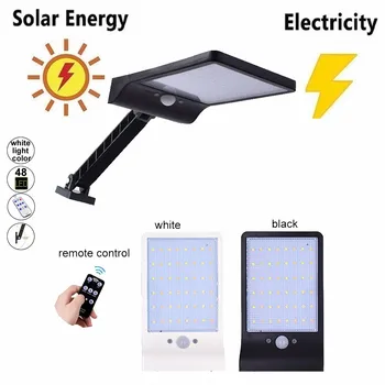 

48 led Solar Powered Wall Light PIR Motion Sensor Street Outdoor IP65 Waterproof Pathway Garden Fence Lamp With 3 Mo white ligh