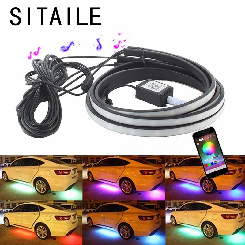 

SITAILE 4 шт. RGB Светодиодные ленты свет смартфон Управление Под автомобилей Tube днища underglow Glow Системы неоновый свет Атмосфера свет
