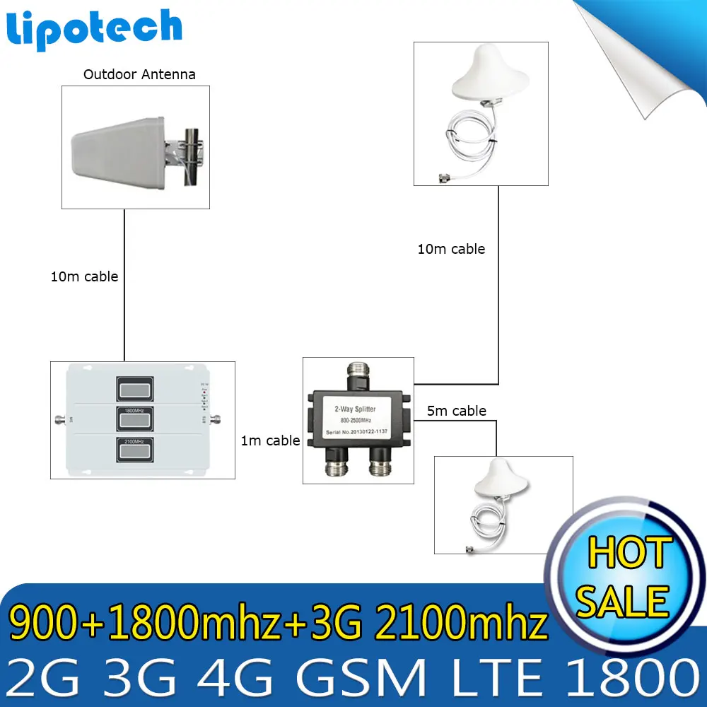 Трехдиапазонный усилитель сотового сигнала 2G 3G 4G GSM 900 LTE 1800 WCDMA 2100 Усилитель