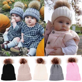 

High quality Newborn Cute Warm Winter Unisex Kids Baby Hat Hairball Knitted Wool Hemming Hat photography props Lowest price 0-3T