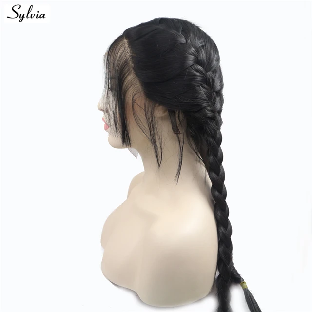 Sylvia Double Braids Wig With Baby Hair Heat Resistant Fiber Natural 2# Color Braided Synthetic Lace Front Wigs Stock For Women