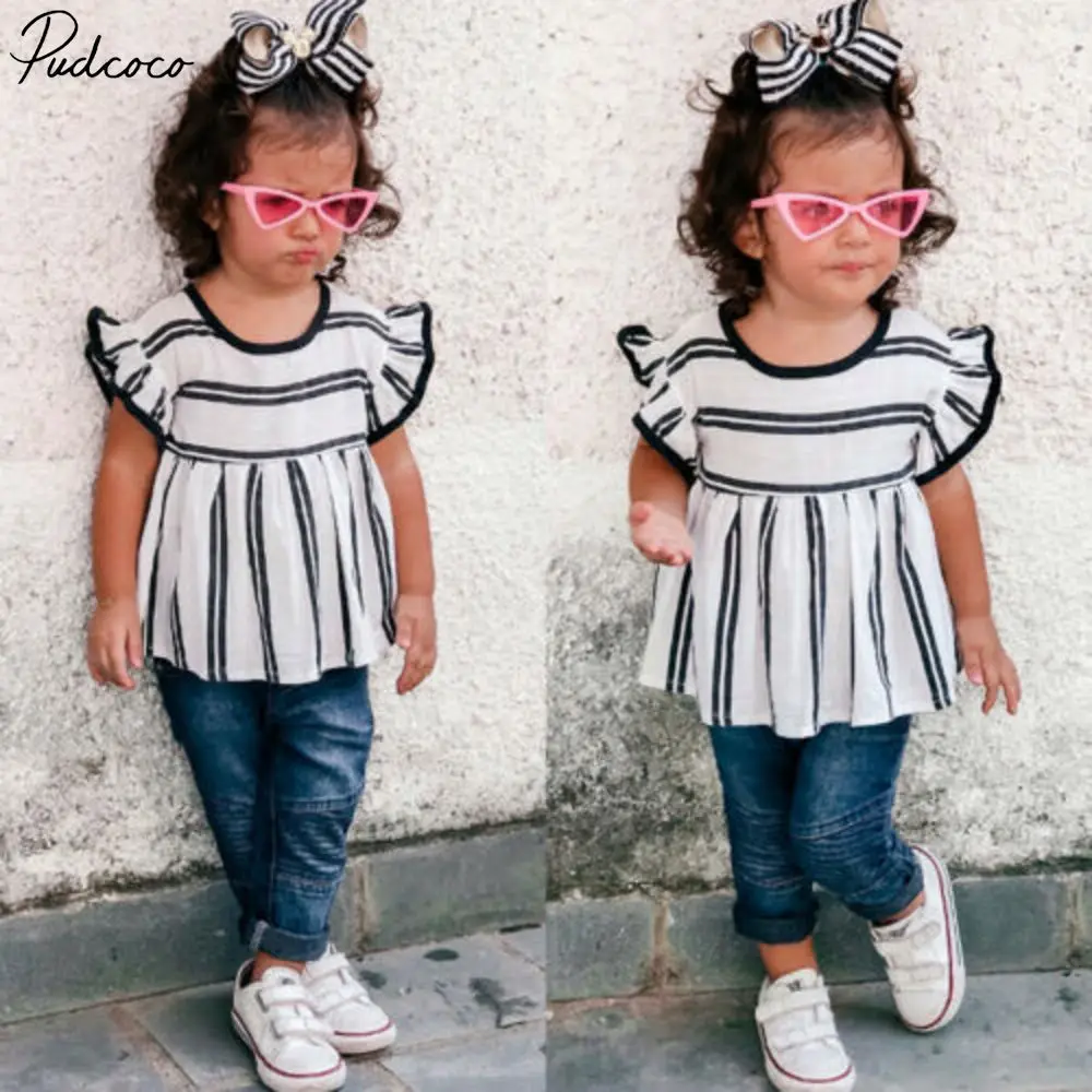 

2pcs Toddler Kids Baby Girls Clothes Outfits T-shirt Tops +denim Jeans Pants Set T-shirt Denim Shorts Pants Outfits Clothes