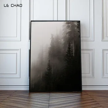 

LECHAO Natural Scenery Forest Posters and Prints Mysterious Fog Canvas Painting Trees Wall Pictures for Living Rooms Home Decor