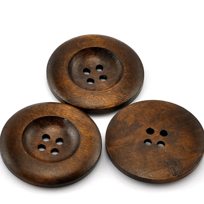 

10Pcs Round Flatback Wood Sewing Buttons 4 Holes Dark Coffee Color Wooden Scrapbook Crafts Clothing Coat Making Findings 35mm