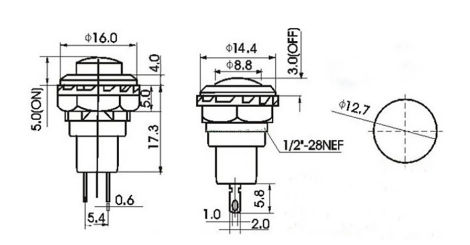 DS228 DS227 Self-Lock Momentary Pushbutton Switches 12mm OFF- ON Push Button Switch 3A 125VAC 1.5A250VAC (6)