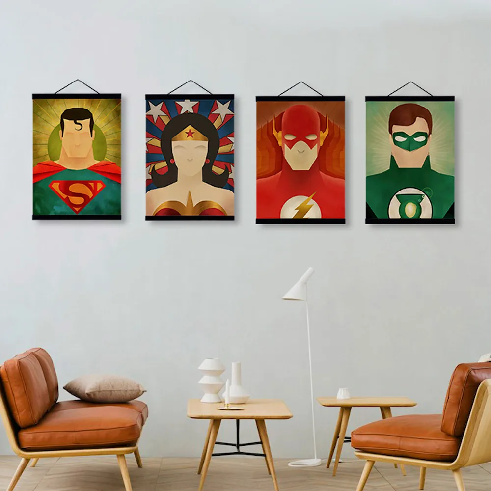 Superhero Movie Wooden Framed Canvas Painting Batman Ironman Spiderman