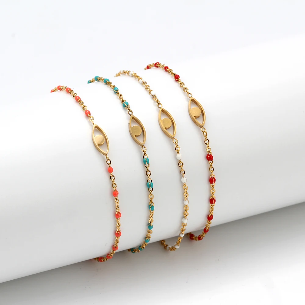 

MEIBEADS Stainless Steel Bracelets Gold Color Link Chain Seed Beads Turkish Evil Eye Femme Dainty Bracelet & Bangle For Women