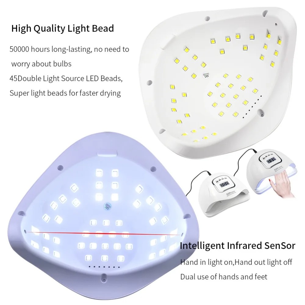 120W 45 pcs LED  Beads UV LED Nail Lamp With Sensor 90s/60s/30s/10s timer LED display screen For All Gels Efficient Nail Dryer