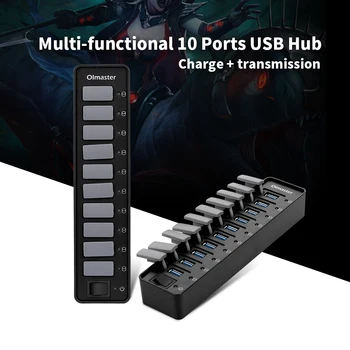 

OImaster 10 Ports USB3.0 Hub 5Gbps High Speed Hub Fast Charging for Windows/XP/Linux/Mac/Mix with Dustproof Cap