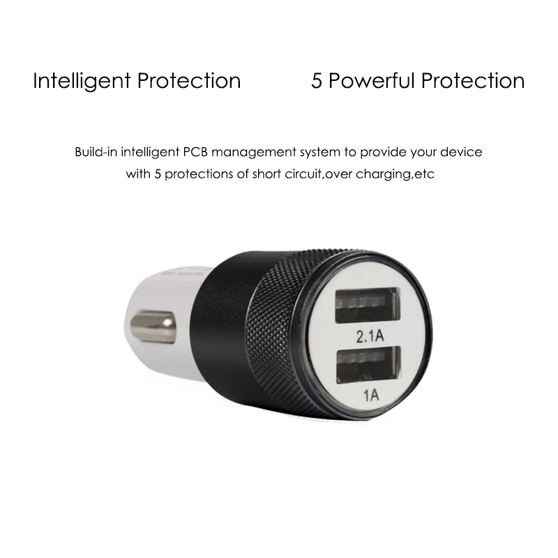 SOONHUA Bicolor Alloy Shell Multiple Protection Car Charger  5V 2A Dual Port USB Fast Charging Adapter For iPhone Samsung Xiaomi