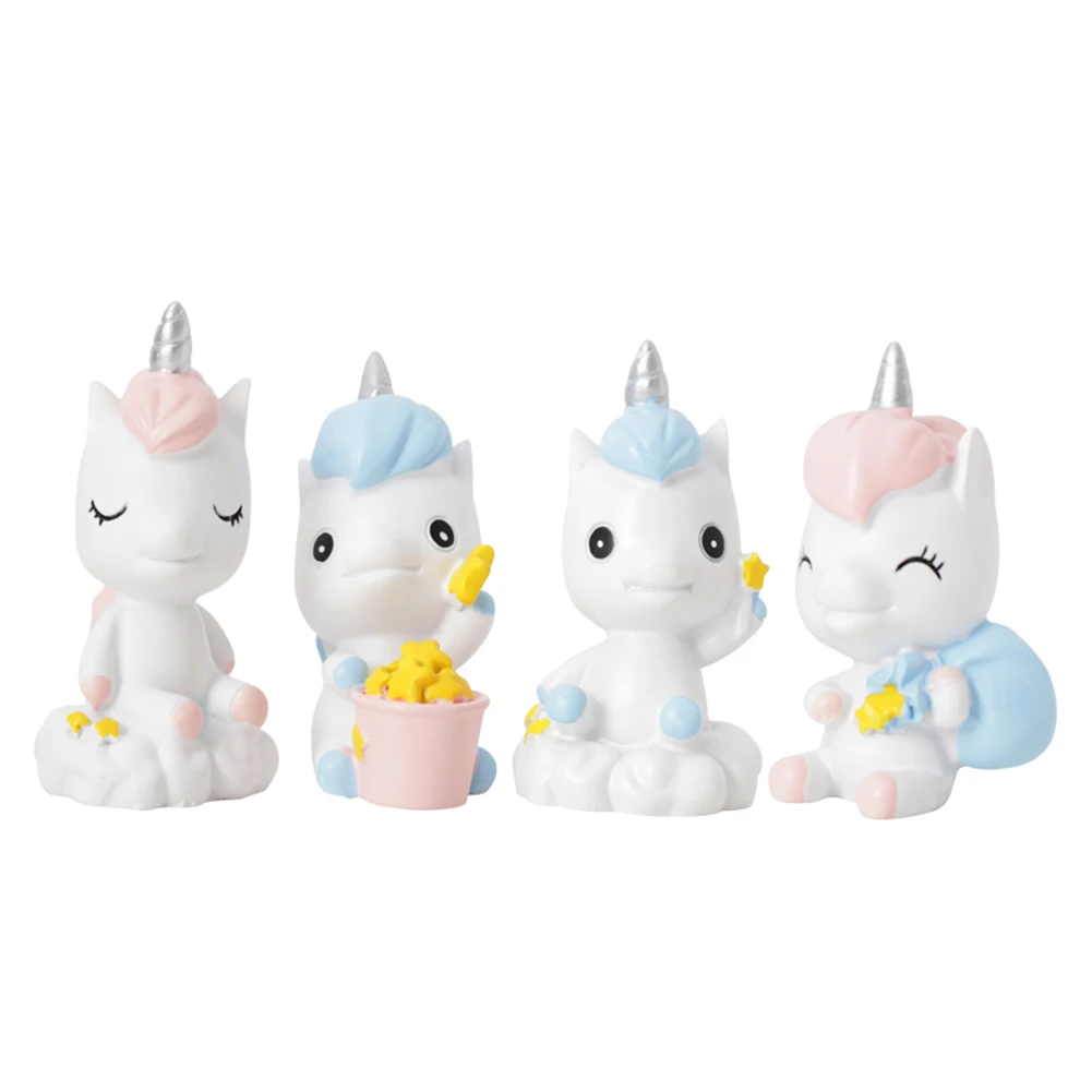 

Resin Unicorn Miniature 4Pcs Cute Fairy Micro Landscape Unicorn Cake Decor Mini Unicorn Figurine Colorful