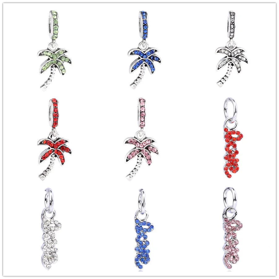 

european 1pc colorful tree love crystal silver bead hanging charms Fit Pandora Charms Bracelet for women men diy jewelry EL119