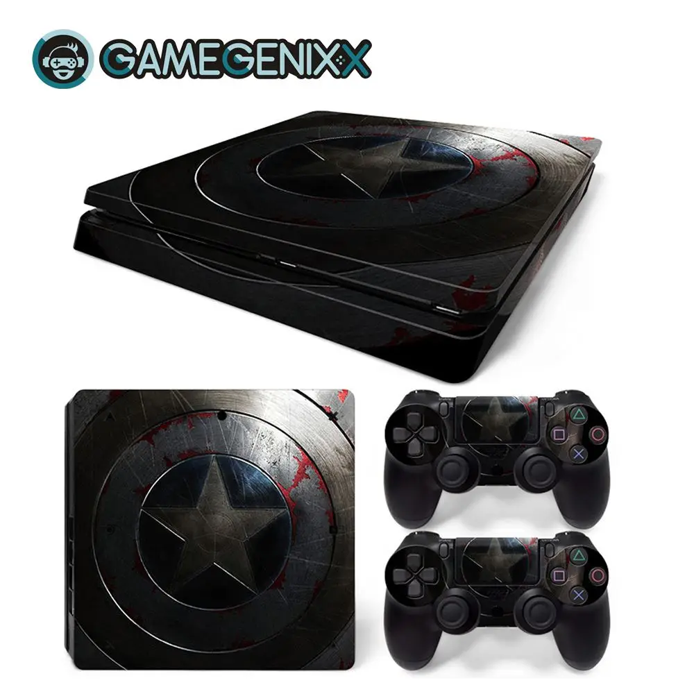GAMEGENIXX кожаный виток винилопласта с наклейкой чехол Полный набор для PS4 тонкий консоль и 2 контроллера-Капитан Америка