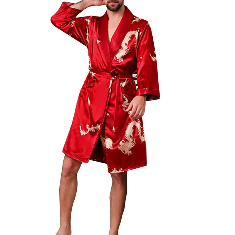 MoneRffi для мужчин подвеска дракон сна халаты Новинка 2019 года плюс размеры длинный халат бренд из искусственного шелка длинный мужской