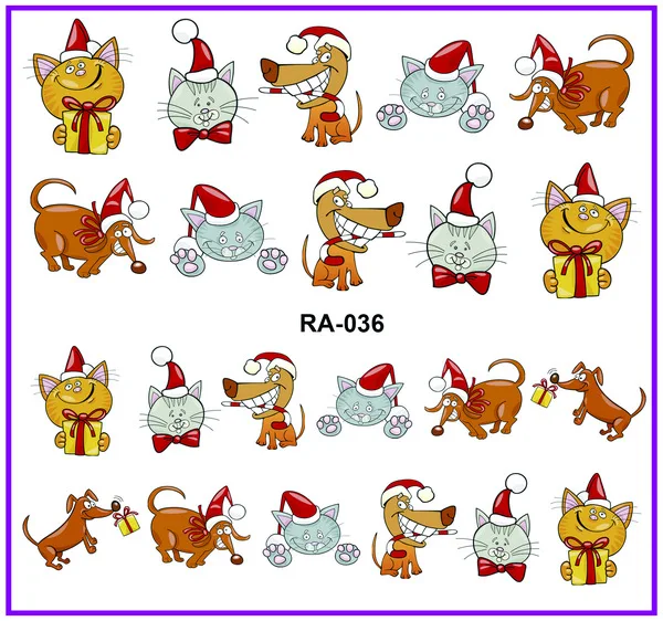 Наклейка на ногти водная наклейка слайдер веселое Рождество танцы Санта Клаус Дети кошка и собака RA031-036 - Цвет: RA036