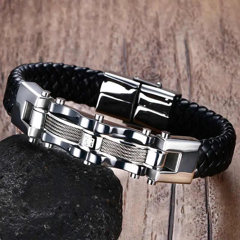 Стильные кожаные браслеты для мужчин черный плетеный браслет 9 05 &quotpulsera
