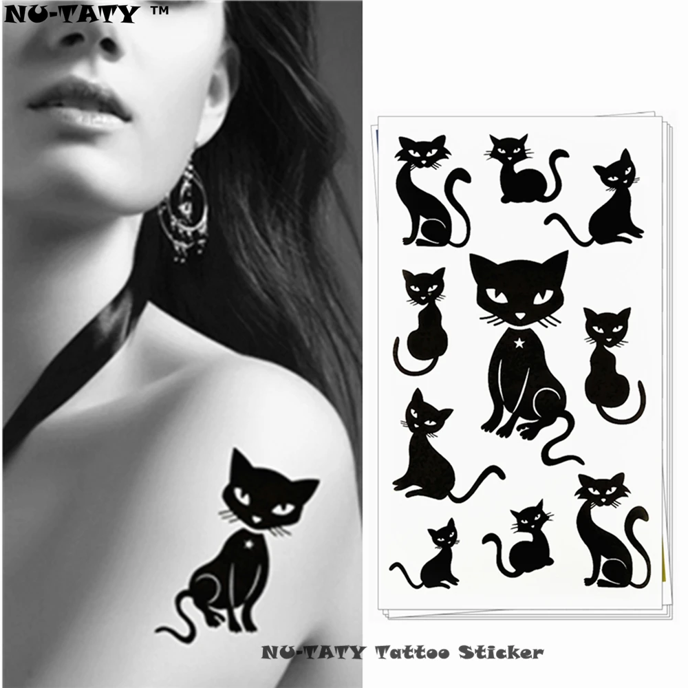 Nu-TATY seksi črne mačke začasne tetovaže body art rokavice Flash nalepke za tetovaže 17 * 10cm vodoodporne ponarejene nalepke Henna brezšivne tetovaže