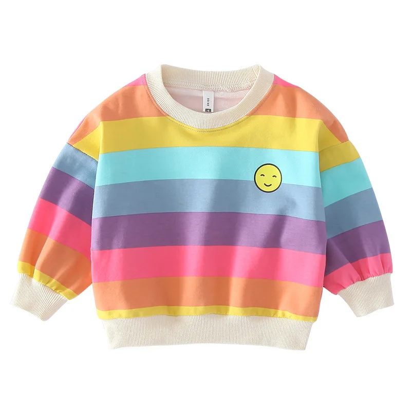 

Girls Sweater 2019 Boys Spring Sweater New Rainbow Striped Top Baby Cartoon Cute Sweater Casual Jacket Children Outwear
