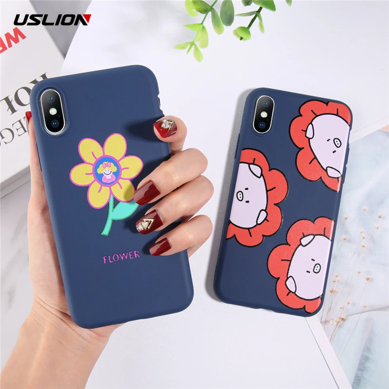 

USLION Cute Flower Pig Mobile Phone Cases Cover For Iphone 5 5S SE 6 6S Plus 7 8 7Plus X XR XS MAX Floral Soft Fitted Back Case