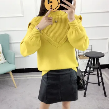 

Ladychili Women's Clothing Women Winter Knitted Pullover Cute Sweet Girl Batwing Sleeve Half Turtleneck Neck Soft Sweater S64